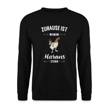 Maran Huhn I Henne Ei Hahn Motiv für Hühnerhalter - Unisex Pullover - Schwarz - Vorne - Alina (178cm) & Michal (187cm)