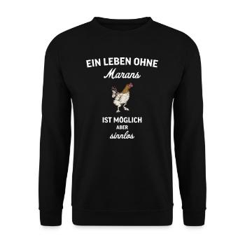 Maran Huhn I Henne Ei Hahn Motiv für Hühnerhalter - Unisex Pullover - Schwarz - Vorne - Alina (178cm) & Michal (187cm)
