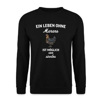 Maran Huhn I Henne Ei Hahn Motiv für Hühnerhalter - Unisex Pullover - Schwarz - Vorne - Alina (178cm) & Michal (187cm)