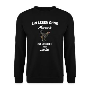 Maran Huhn I Henne Ei Hahn Motiv für Hühnerhalter - Unisex Pullover - Schwarz - Vorne - Alina (178cm) & Michal (187cm)