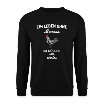 Maran Huhn I Henne Ei Hahn Motiv für Hühnerhalter - Unisex Pullover - Schwarz - Vorne - Alina (178cm) & Michal (187cm)