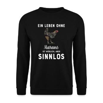 Maran Huhn I Henne Ei Hahn Motiv für Hühnerhalter - Unisex Pullover - Schwarz - Vorne - Alina (178cm) & Michal (187cm)