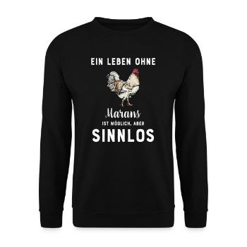 Maran Huhn I Henne Ei Hahn Motiv für Hühnerhalter - Unisex Pullover - Schwarz - Vorne - Alina (178cm) & Michal (187cm)