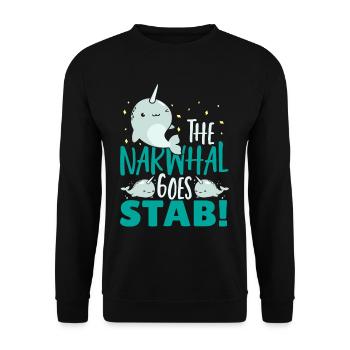 The Narwhal Goes Stab! Narwhal Unicorn of The Sea - Unisex Pullover - Schwarz - Vorne - Alina (178cm) & Michal (187cm)