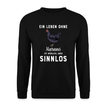 Maran Huhn I Henne Ei Hahn Motiv für Hühnerhalter - Unisex Pullover - Schwarz - Vorne - Alina (178cm) & Michal (187cm)