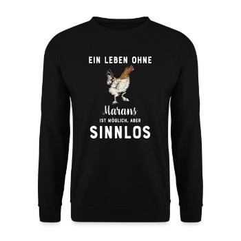 Maran Huhn I Henne Ei Hahn Motiv für Hühnerhalter - Unisex Pullover - Schwarz - Vorne - Alina (178cm) & Michal (187cm)