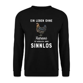 Maran Huhn I Henne Ei Hahn Motiv für Hühnerhalter - Unisex Pullover - Schwarz - Vorne - Alina (178cm) & Michal (187cm)