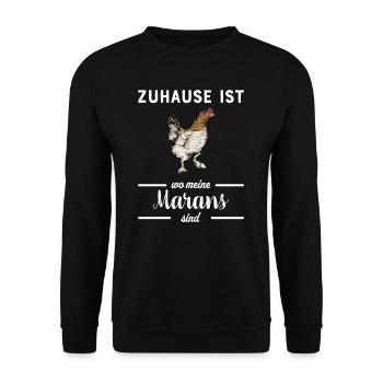 Maran Huhn I Henne Ei Hahn Motiv für Hühnerhalter - Unisex Pullover - Schwarz - Vorne - Alina (178cm) & Michal (187cm)