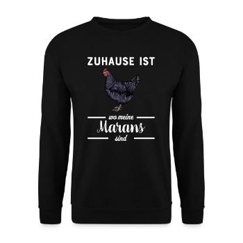 Maran Huhn I Henne Ei Hahn Motiv für Hühnerhalter - Unisex Pullover - Schwarz - Vorne - Alina (178cm) & Michal (187cm)