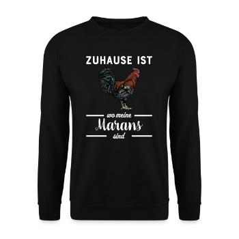 Maran Huhn I Henne Ei Hahn Motiv für Hühnerhalter - Unisex Pullover - Schwarz - Vorne - Alina (178cm) & Michal (187cm)
