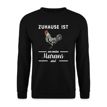 Maran Huhn I Henne Ei Hahn Motiv für Hühnerhalter - Unisex Pullover - Schwarz - Vorne - Alina (178cm) & Michal (187cm)