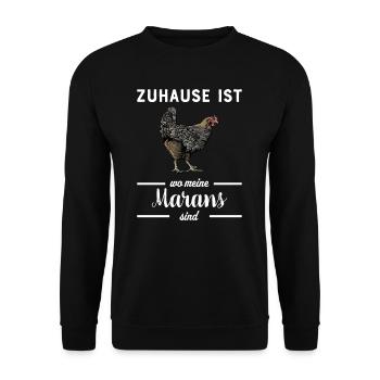 Maran Huhn I Henne Ei Hahn Motiv für Hühnerhalter - Unisex Pullover - Schwarz - Vorne - Alina (178cm) & Michal (187cm)
