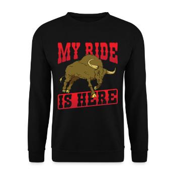 My Ride Is Here Rodeo Bullriding - Unisex Sweatshirt - black - Front - Alina (178cm) & Michal (187cm)