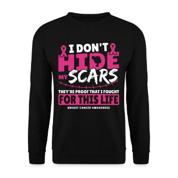 I Don't Hide My Scars Breast Cancer Awareness - Unisex Pullover - Schwarz - Vorne - Alina (178cm) & Michal (187cm)