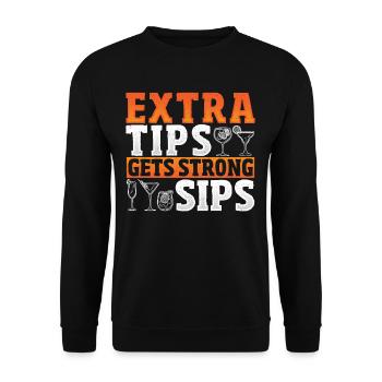 Extra Tips Gets Strong Sips Bartender Barkeeper - Unisex Pullover - Schwarz - Vorne - Alina (178cm) & Michal (187cm)