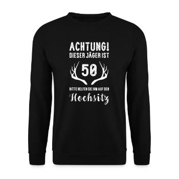 Jäger über 50 I Motiv für Jäger & Weidmann zum - Unisex Pullover - Schwarz - Vorne - Alina (178cm) & Michal (187cm)