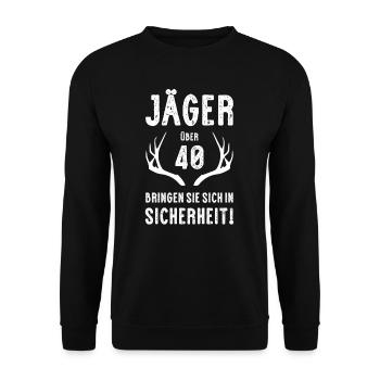 Jäger über 40 I Motiv für Jäger & Weidmann zum - Unisex Pullover - Schwarz - Vorne - Alina (178cm) & Michal (187cm)