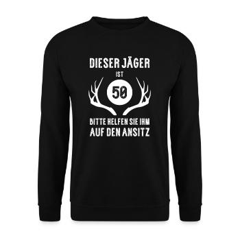Jäger über 50 I Motiv für Jäger & Weidmann zum - Unisex Pullover - Schwarz - Vorne - Alina (178cm) & Michal (187cm)