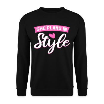 She Plans In Style Interior Designer Interior - Unisex Sweatshirt - black - Front - Alina (178cm) & Michal (187cm)