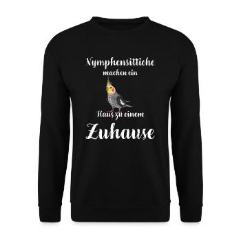Nymphensittich I Papagei Kakadu Motiv für Vogel - Unisex Pullover - Schwarz - Vorne - Alina (178cm) & Michal (187cm)