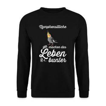 Nymphensittich I Papagei Kakadu Motiv für Vogel - Unisex Pullover - Schwarz - Vorne - Alina (178cm) & Michal (187cm)
