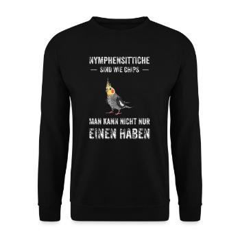 Nymphensittich I Papagei Kakadu Motiv für Vogel - Unisex Pullover - Schwarz - Vorne - Alina (178cm) & Michal (187cm)