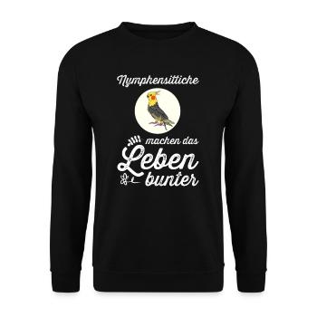 Nymphensittich I Papagei Kakadu Motiv für Vogel - Unisex Pullover - Schwarz - Vorne - Alina (178cm) & Michal (187cm)
