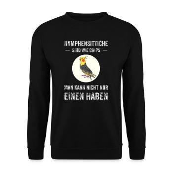 Nymphensittich I Papagei Kakadu Motiv für Vogel - Unisex Pullover - Schwarz - Vorne - Alina (178cm) & Michal (187cm)