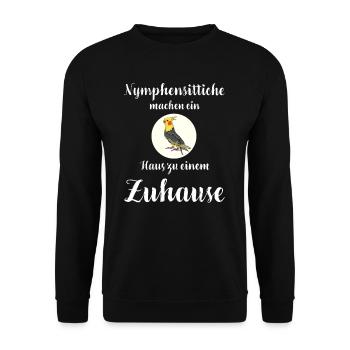 Nymphensittich I Papagei Kakadu Motiv für Vogel - Unisex Pullover - Schwarz - Vorne - Alina (178cm) & Michal (187cm)