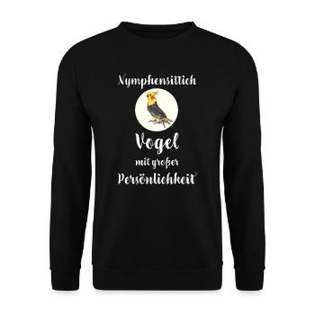 Nymphensittich I Papagei Kakadu Motiv für Vogel - Unisex Pullover - Schwarz - Vorne - Alina (178cm) & Michal (187cm)