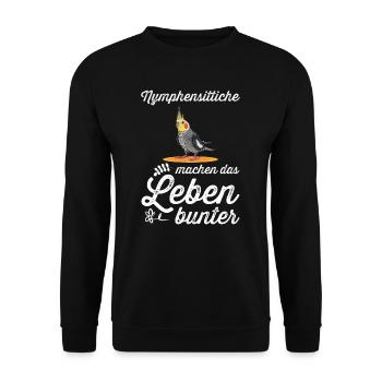 Nymphensittich I Papagei Kakadu Motiv für Vogel - Unisex Pullover - Schwarz - Vorne - Alina (178cm) & Michal (187cm)