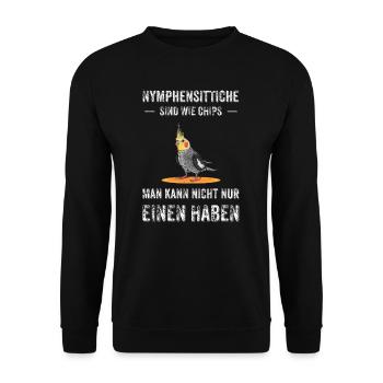 Nymphensittich I Papagei Kakadu Motiv für Vogel - Unisex Pullover - Schwarz - Vorne - Alina (178cm) & Michal (187cm)