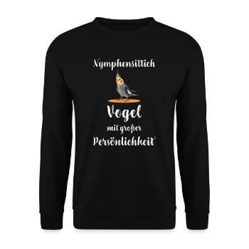 Nymphensittich I Papagei Kakadu Motiv für Vogel - Unisex Pullover - Schwarz - Vorne - Alina (178cm) & Michal (187cm)