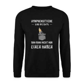 Nymphensittich I Papagei Kakadu Motiv für Vogel - Unisex Pullover - Schwarz - Vorne - Alina (178cm) & Michal (187cm)