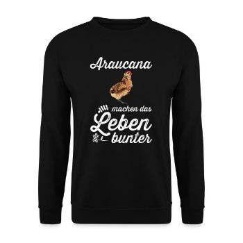 Araucana Hühner I Hühnerrasse Huhn Motiv für - Unisex Pullover - Schwarz - Vorne - Alina (178cm) & Michal (187cm)