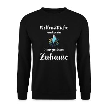 Wellensittich I Sittich Vogel Budgie Motiv für - Unisex Pullover - Schwarz - Vorne - Alina (178cm) & Michal (187cm)