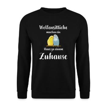 Wellensittich I Sittich Vogel Budgie Motiv für - Unisex Pullover - Schwarz - Vorne - Alina (178cm) & Michal (187cm)