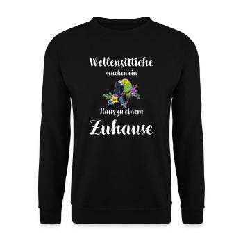 Wellensittich I Sittich Vogel Budgie Motiv für - Unisex Pullover - Schwarz - Vorne - Alina (178cm) & Michal (187cm)
