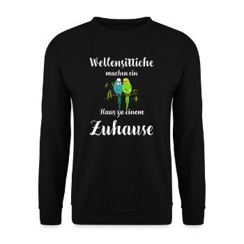 Wellensittich I Sittich Vogel Budgie Motiv für - Unisex Pullover - Schwarz - Vorne - Alina (178cm) & Michal (187cm)