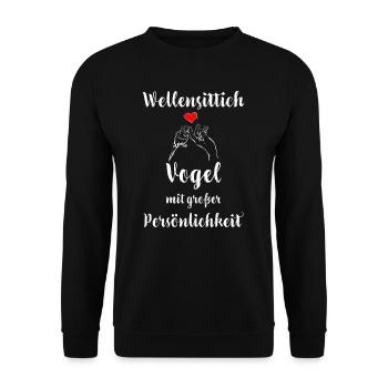 Wellensittich I Sittich Vogel Budgie Motiv für - Unisex Pullover - Schwarz - Vorne - Alina (178cm) & Michal (187cm)