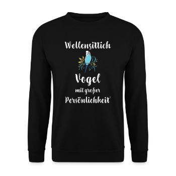 Wellensittich I Sittich Vogel Budgie Motiv für - Unisex Pullover - Schwarz - Vorne - Alina (178cm) & Michal (187cm)