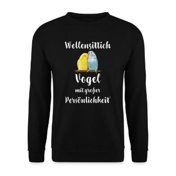Wellensittich I Sittich Vogel Budgie Motiv für - Unisex Pullover - Schwarz - Vorne - Alina (178cm) & Michal (187cm)