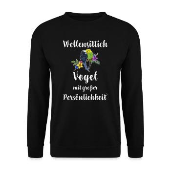Wellensittich I Sittich Vogel Budgie Motiv für - Unisex Pullover - Schwarz - Vorne - Alina (178cm) & Michal (187cm)