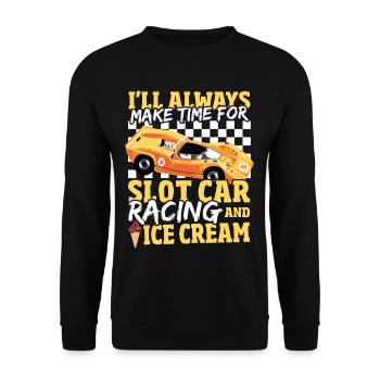 Immer Zeit für Slotcar-Rennen und Eiscreme - Unisex Pullover - Schwarz - Vorne - Alina (178cm) & Michal (187cm)