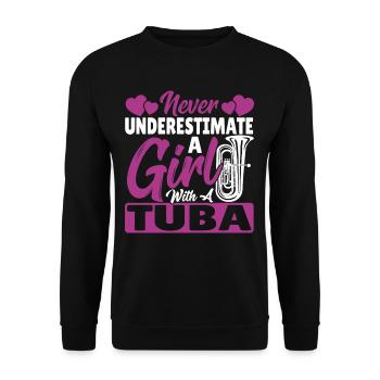 Marching Band Unterschätze niemals ein Mädchen - Unisex Pullover - Schwarz - Vorne - Alina (178cm) & Michal (187cm)