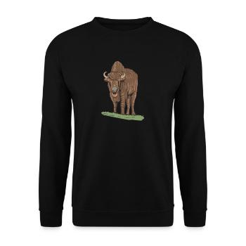Bison I Bison Wild Cattle Motif with Buffalo and Calf - Unisex Sweatshirt - black - Front - Alina (178cm) & Michal (187cm)
