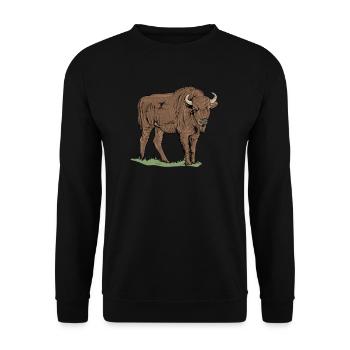 Bison I Bison Wild Cattle Motif with Buffalo and Calf - Unisex Sweatshirt - black - Front - Alina (178cm) & Michal (187cm)