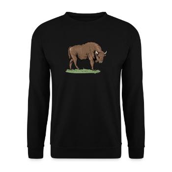 Wisent I Bison Wildrind Motiv mit Büffel und Kalb - Unisex Pullover - Schwarz - Vorne - Alina (178cm) & Michal (187cm)