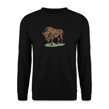 Bison I Bison Wild Cattle Motif with Buffalo and Calf - Unisex Sweatshirt - black - Front - Alina (178cm) & Michal (187cm)