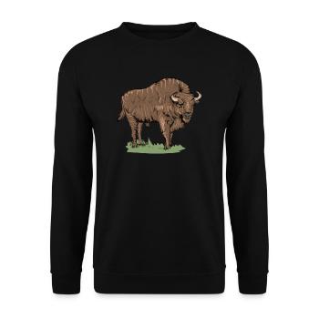 Bison I Bison Wild Cattle Motif with Buffalo and Calf - Unisex Sweatshirt - black - Front - Alina (178cm) & Michal (187cm)